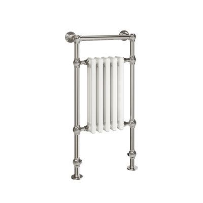19.5"x37"x5" Harley Floor Standing Traditional Electric Plug-In Towel Warmer - Polished Nickel, Fluid Filled, Narrow Radiator Design, Lifetime Warranty
