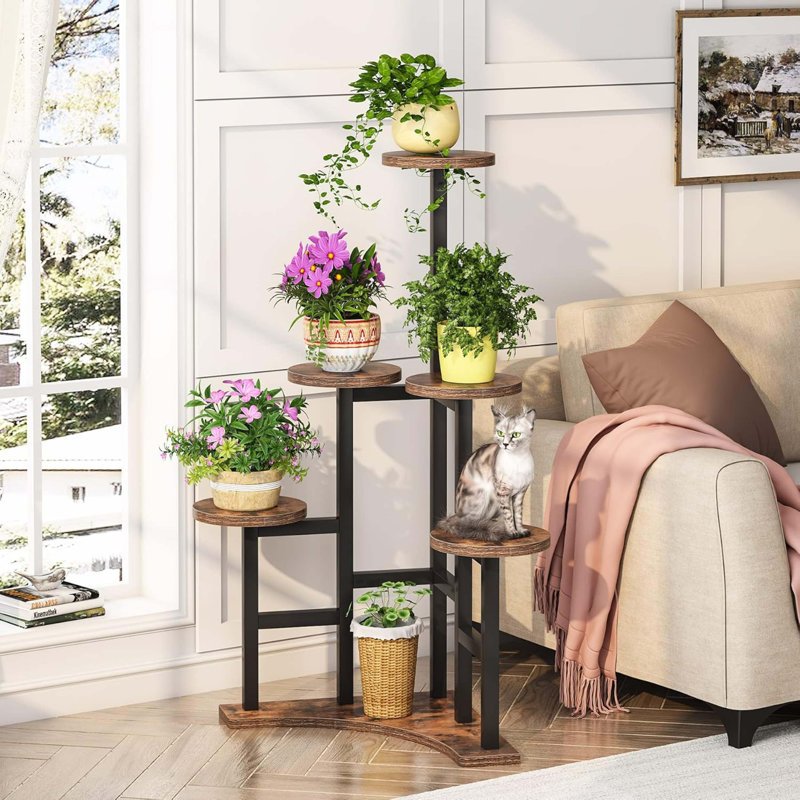 Étagère de coin rustique brune à 6 niveaux de hauteur 43,70 "pour pots multiples pour salon, patio, balcon et jardin