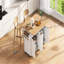 Îlot de cuisine cannelé de 55,5 po avec 2 abattants, chariot de rangement de cuisine avec prise de courant, 4 portes, support à épices, table d'îlot roulant avec plateau en grain de bois, bord courbé pour la cuisine, la salle à manger-128970528