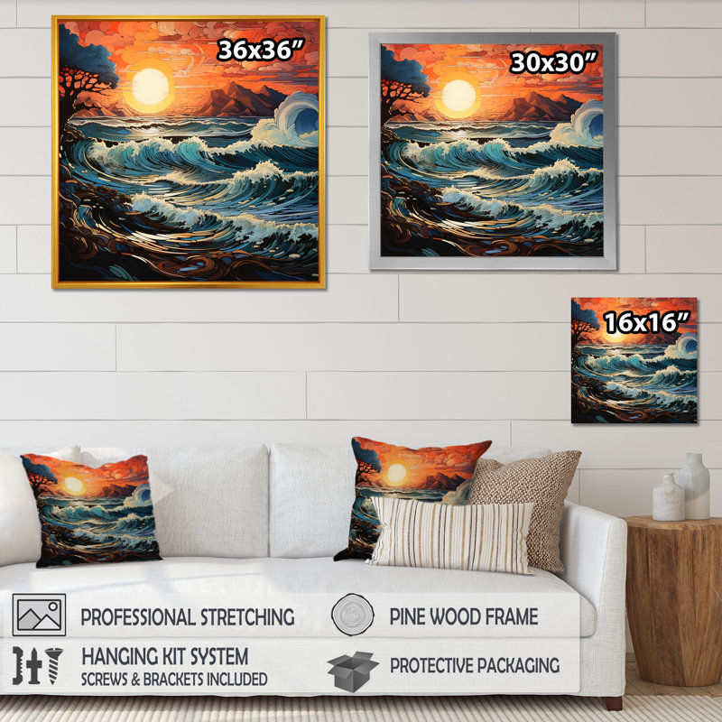 «Ocean Charm Vivid Wood Cut Effect III», reproduction sur toile, H 24 po x l 24 po x P 1 po, Cadre simple blanc