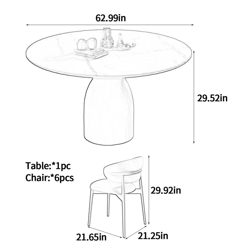 Table de salle à manger ronde en bois massif, H 29,52 po x L 62,99 po x l 62,99 po