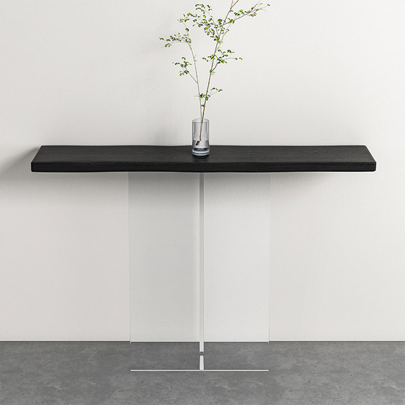 Black Solid Wood Rectangular Shape Console Table, 29.53" H x 31.5" W x 11.81" D, Black