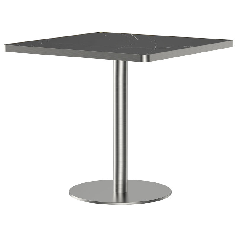 Table carrée bistro moderne avec plateau tulipe et plateau en faux marbre, facile à assembler, structure en métal robuste