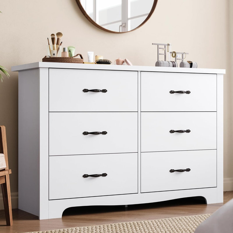Commode 6 tiroirs pour chambre à coucher, commode en bois blanche, tiroirs modernes pour chambre à coucher, salon, garde-robe
