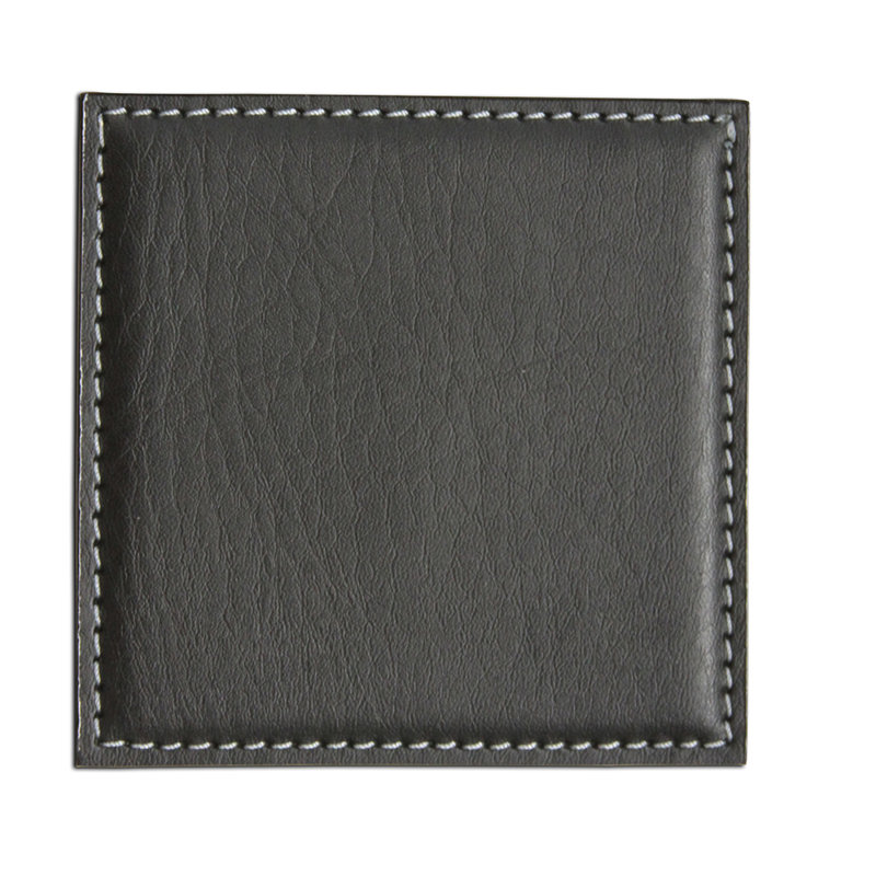 Black Leatherette Square Coaster with White Stitching
