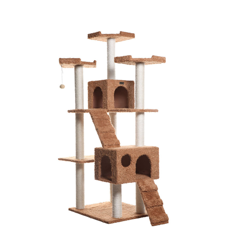 Ochre Brown Multi-Level Sisal Cat Tree with Faux Fur