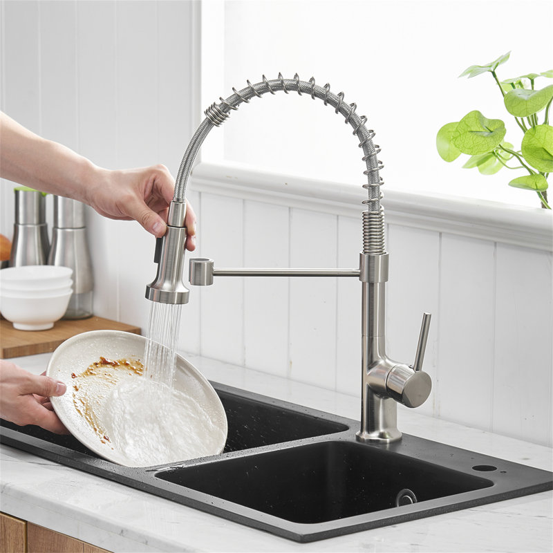 Kitchen Faucet With Pull Down Sprayer, Single Handle Single Lever Kitchen Sink Faucet, Brushed Nickel