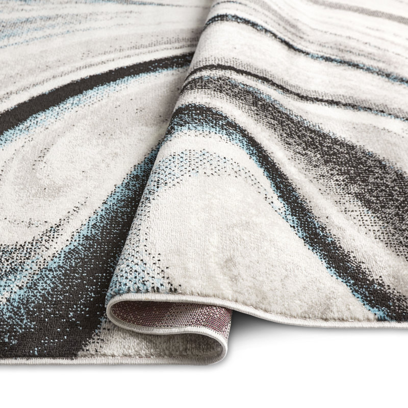 Tapis bleu / noir / gris à motif abstrait Cristal, Rectangle 5 pi 2 po x 7 pi 2 po