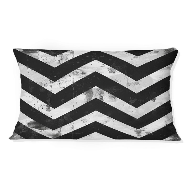 Coussin moderne noir et blanc à chevrons modernes II