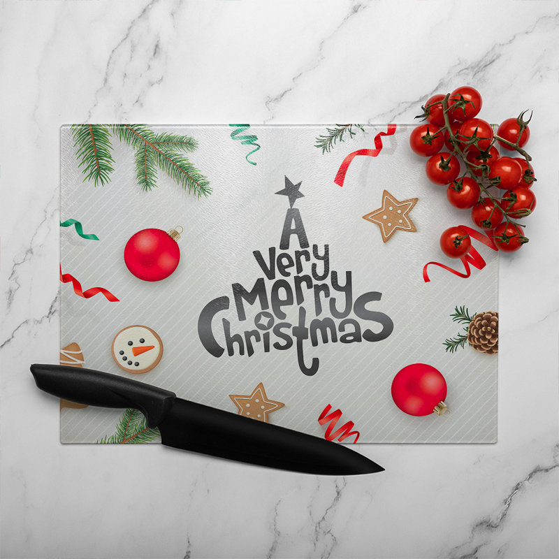 Christmas Greeting Design Dining Glass Chopping Board, 40cm L x 28cm W