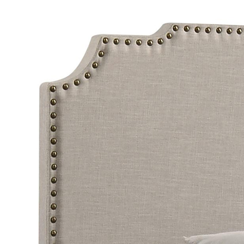 Beige Full Panel Bed With Nailhead Trim