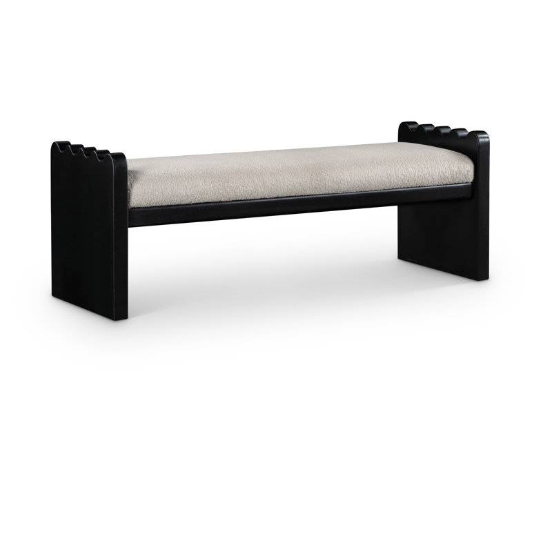 Daline Velour  Fabric Bench, Black, Beige Velour Fur Fabric