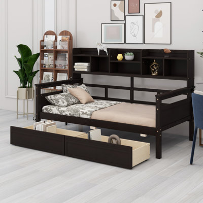 Daybed With Bedside Shelves And Two Drawers