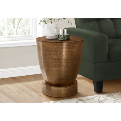 Table d'appoint cylindrique en cuivre 20 po x 20 po pour un salon glamour ou une chambre à coucher chic avec base piédestal ronde
