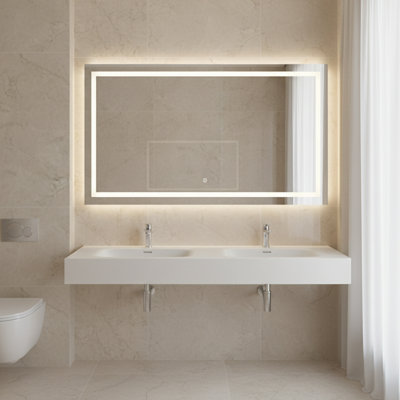 Lavabo de salle de bain double mural en pierre à surface solide rectangulaire CASAINC
