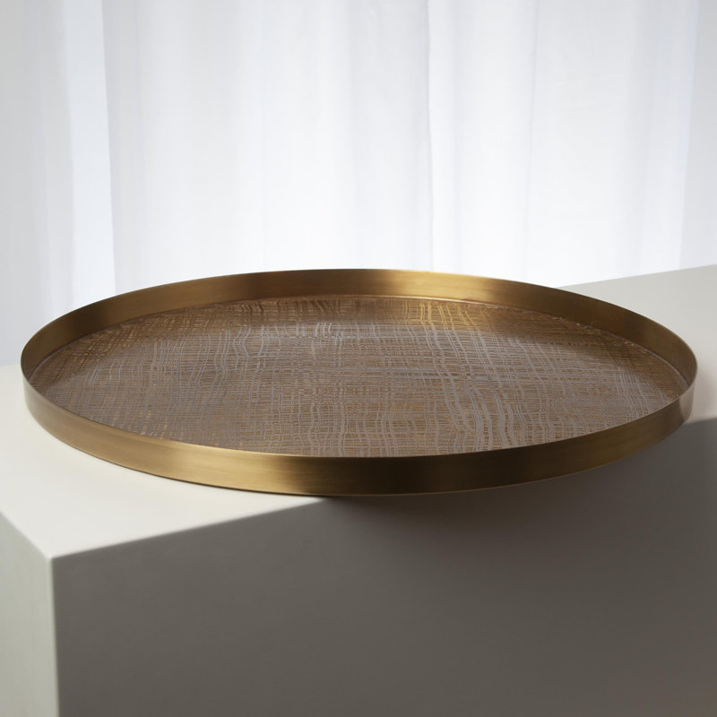 Plaid Etched Tray-Antique Brass