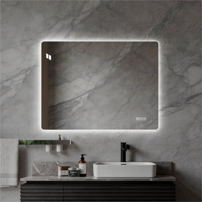 Miroir de salle de bain 24 * 32 pouces avec lumières à DEL avant et rétro-éclairé, miroirs de salle de bain anti-buée pour montage mural, 3 couleurs et 5 niveaux d'intensité variable