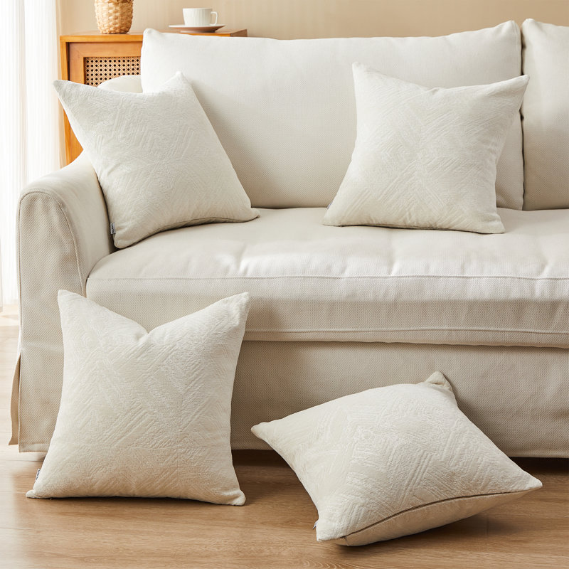 Dahn Chenille Throw Pillow Cover, 18" x 18" x 1", Cream
