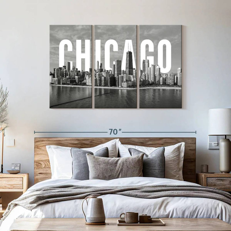 Impression sur toile monochromatique de Chicago, H 36 po x l 57 po x 1,25 po
