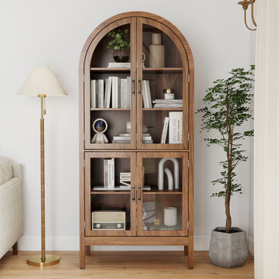 Arched Display Cabinet With Acrylic Glass Doors, Modern 5-tier Storage Bookcase For Living Room, Dining Room by Ebern Designs