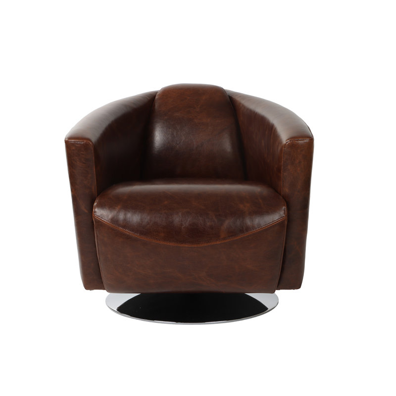 Fauteuil demi-tonneau pivotant en cuir 32 po Ashcroft, Similicuir brun
