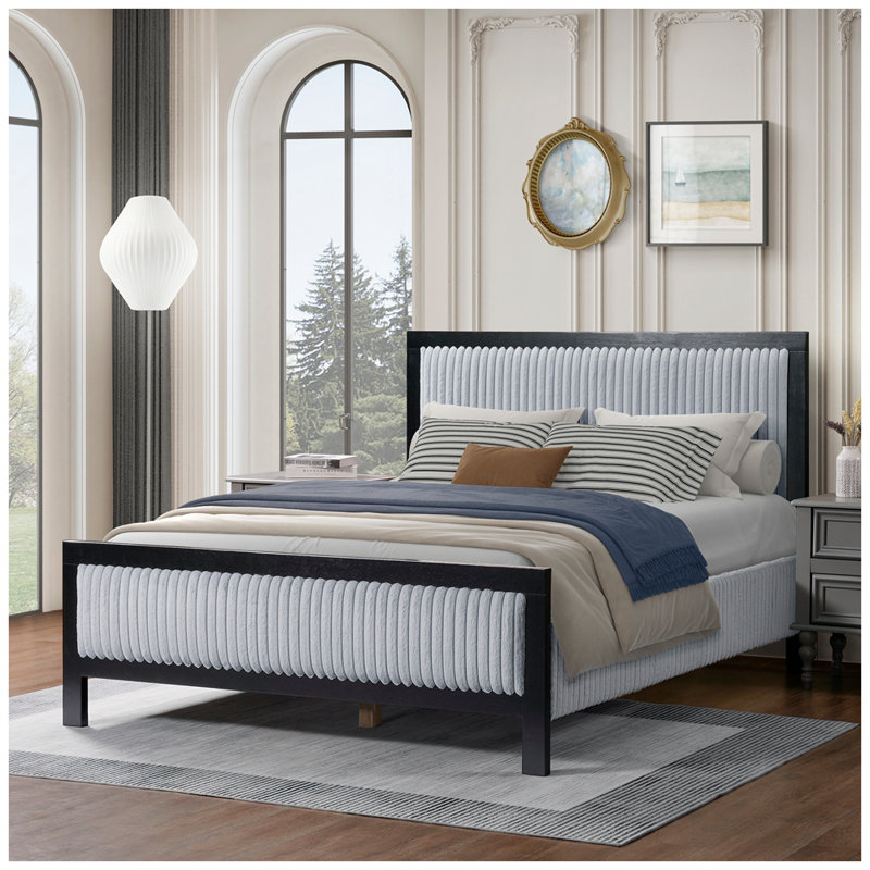 Structure de lit moderne en bois avec tête de lit moelleuse, Grand