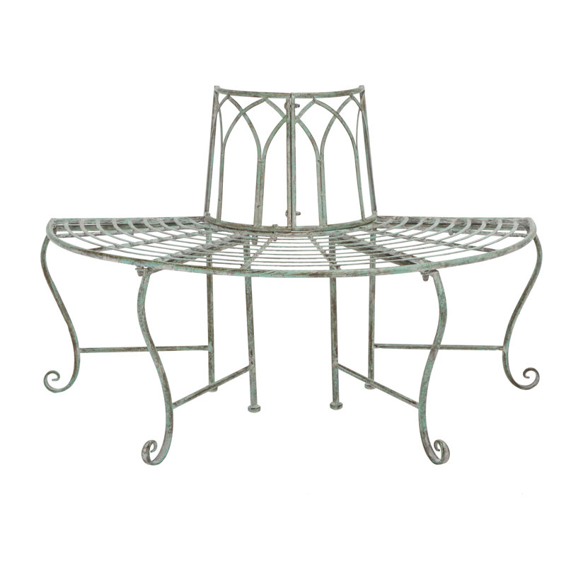 Abia Wrought Iron Outdoor Tree Bench, Green