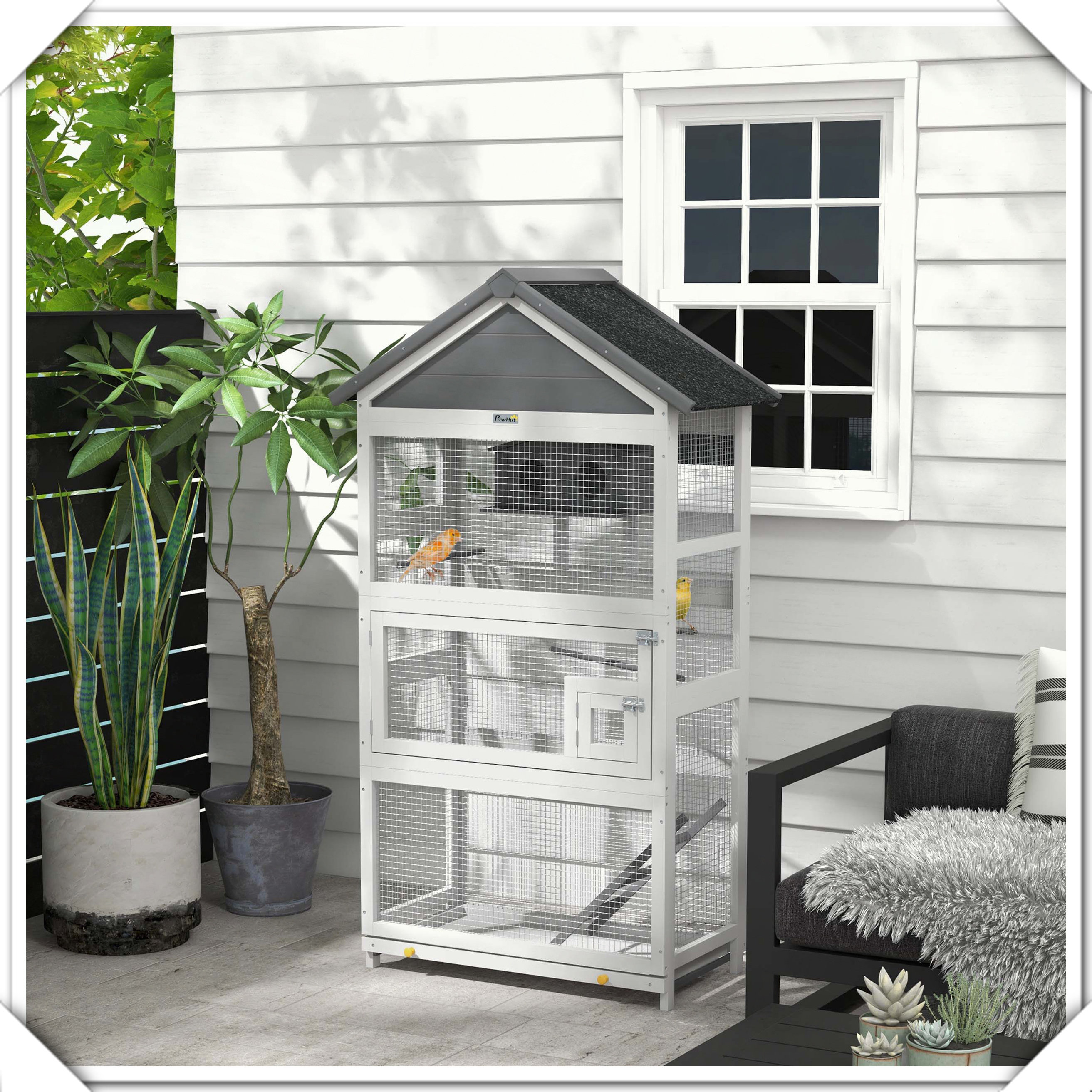 Tucker Murphy Pet™ Outdoor Wooden Bird Aviary with Slide-Out Tray Doors ...