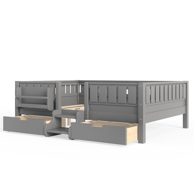 Double avec tablettes et tiroirs de rangement intégrés, conception d'escalier de sécurité et rails de sécurité de haute qualité, gris