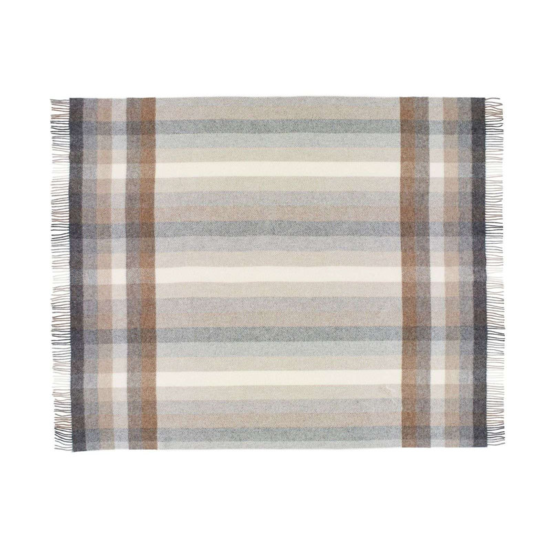 Jeté en laine Shetland, Brun / gris / beige / ivoire géométrique