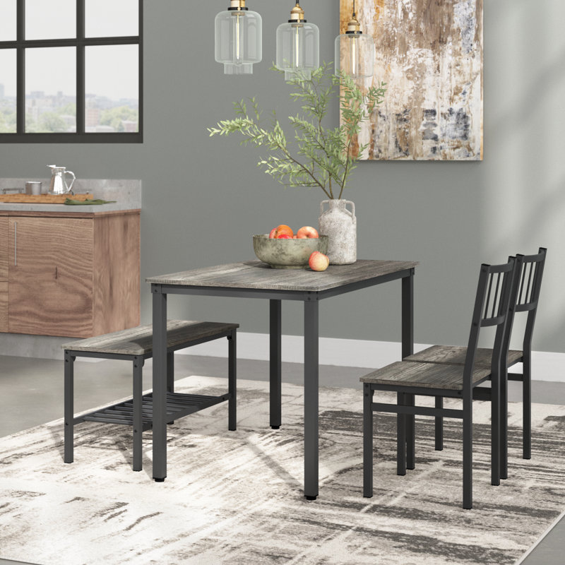 Kennett 4 - Person Four Leg Dining Set, Black, Black Oak, 29.53"H x 43.31"L x 27.4"W