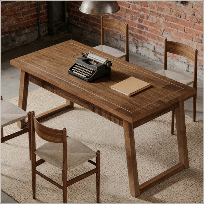 Table de salle à manger rectangulaire avec tiroir et pieds en bois massif (seulement 1 pièce)