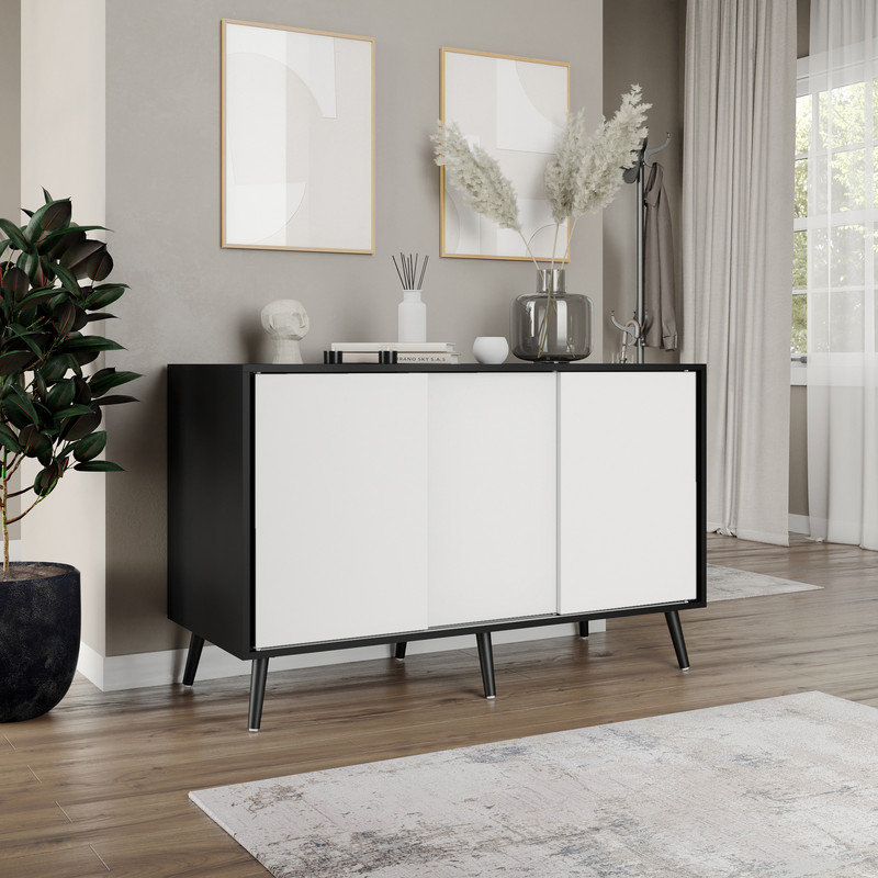 Rectangle Accent Cabinet, Black/White/Black Wood