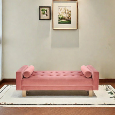 Velvet Upholstered Steel Bench Wide Comfort
