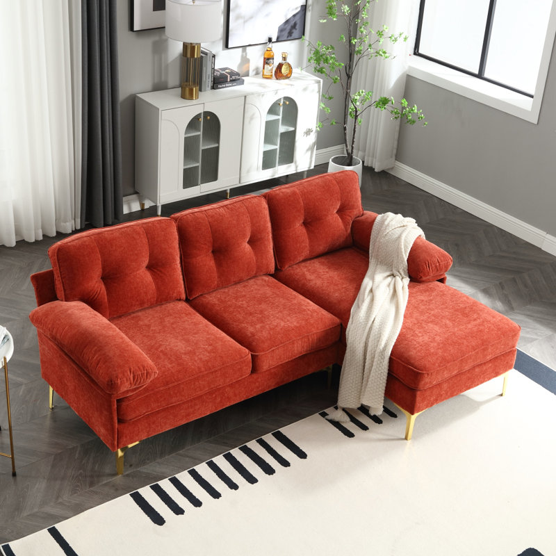 Canapé moderne en forme de L, Chenille rouge