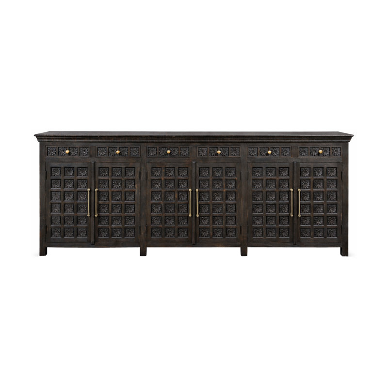 6-drawer 6-door Carved Solid Wood Sideboard, Black
