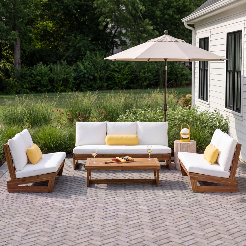 Louise Outdoor Conversation Set, White, Brown