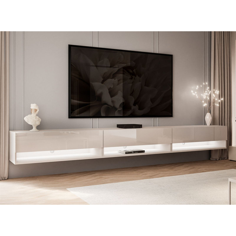 Floating Calante TV Lowboard with LED Light, High-Gloss Cashmere