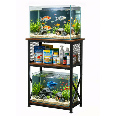 10 Gallon Aquarium Stand, 3-Tier Fish Tank Stand with Storage, Metal Frame Fish Tank Cabinet with Adjustable Leveling Feet