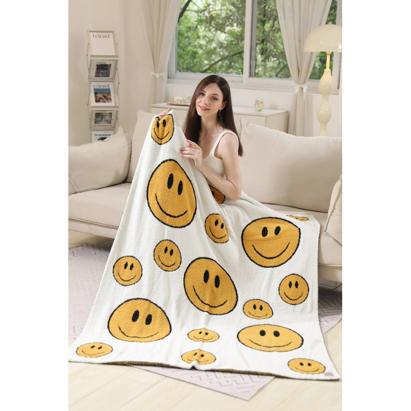 Jeté doux Happy Face , Blanc