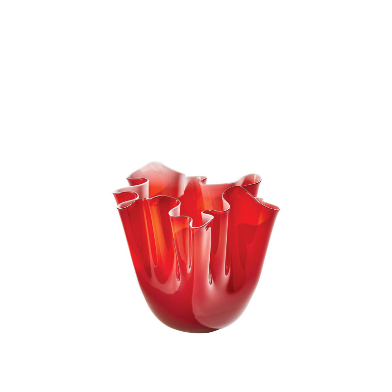 Handkerchief Handmade Glass Table Vase, Deep Red, 7.5" H x 8.75" W x 8.75" D
