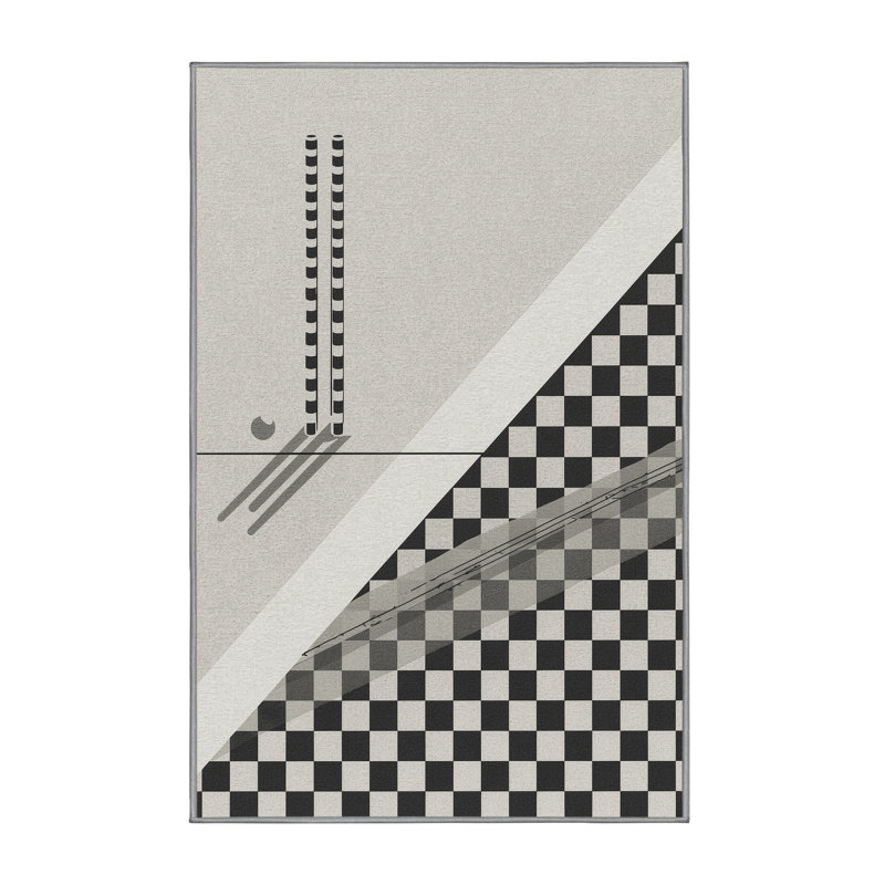 Tapis moderne à carreaux gris lavable à la machine Seth Cricket Wicket, 4x6