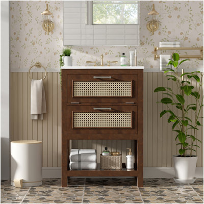 24" Bathroom Vanity With Integrated Ceramic Sink, Bathroom Cabinet With 1 Deep Drawer, 1 Tip-Out Drawer, Single Sink Bathroom Vanity For Small And Medium Restroom