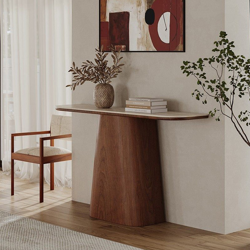 Console de style français en pierre frittée, H 33,4 po x l 62,9 po x P 13,7 po
