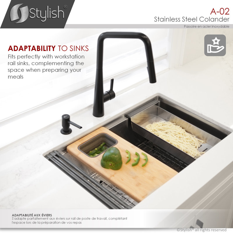 17" Stainless Steel Over The Sink Colander with Non-Slip Handles