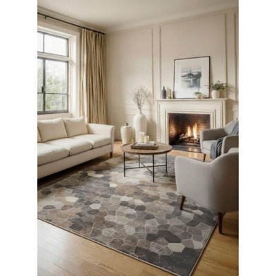 Tapis intérieur / extérieur en mosaïque de pierre grise / beige de 5 pi x 8 pi (5 pi 3 po x 7 pi 7 po) de Joni