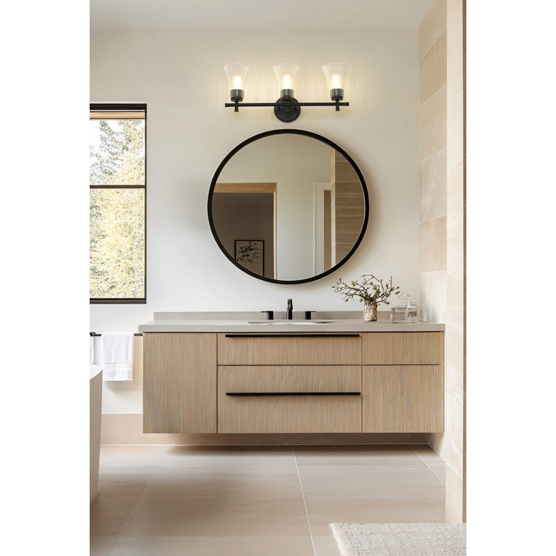Coiffeuse Maston, Noir mat, H 10 po x l 24 po x P 6,75 po, Trois lumières