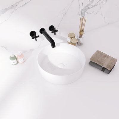 Lavabo de salle de bain vasque circulaire en céramique 16 po