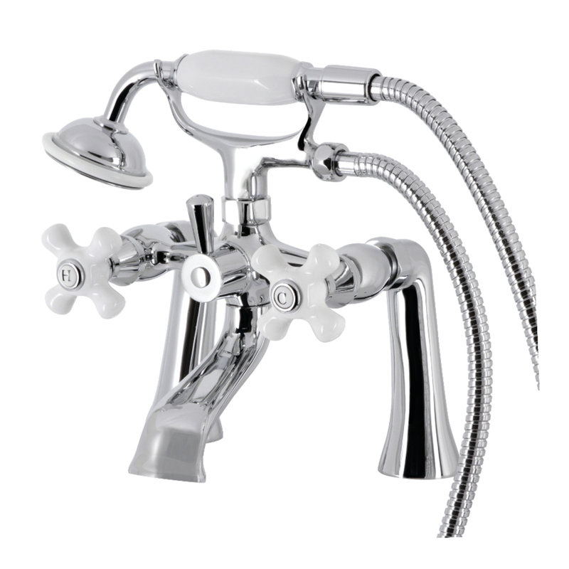 Robinet de baignoire sur pattes à 3 poignées et 2 poignées à fixation sur le comptoir avec douche à main Kingston Brass Kingston
