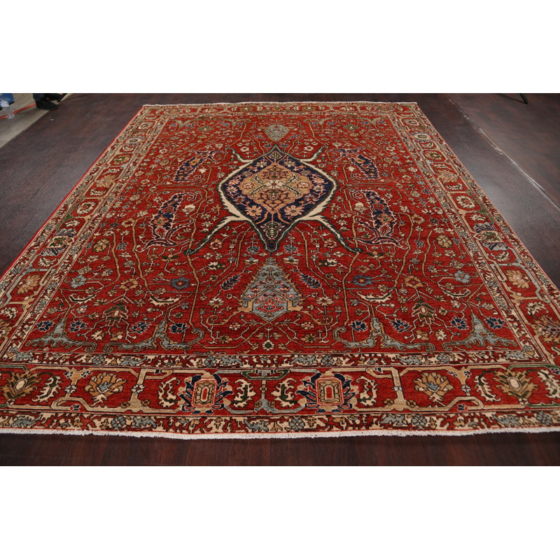 Tapis décoratif en laine de conception unique 8 pi 1 po x 9 pi 8 po noué à la main New Age Heriz Serapi